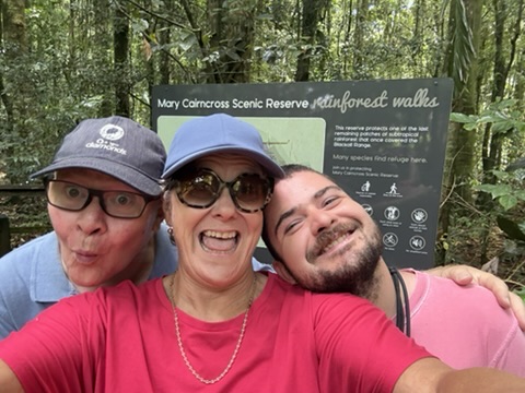 Will with his mum and dad on a rainforest walk at Mary Cairncross Scenic Reserve